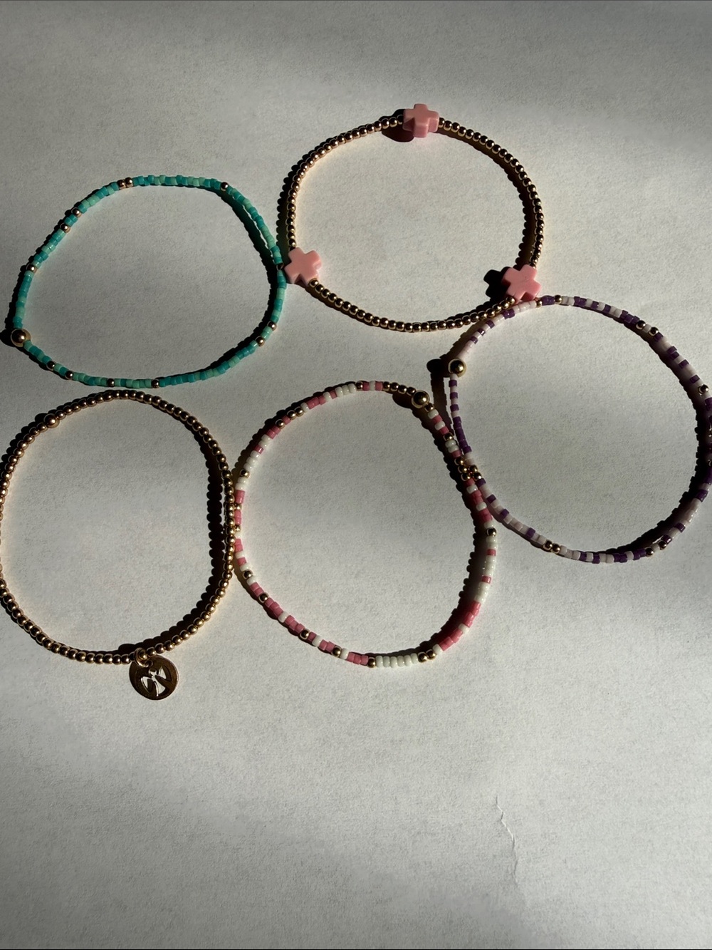 Gold Bead and Pink Turquoise Multi-Bead Bracelet Set